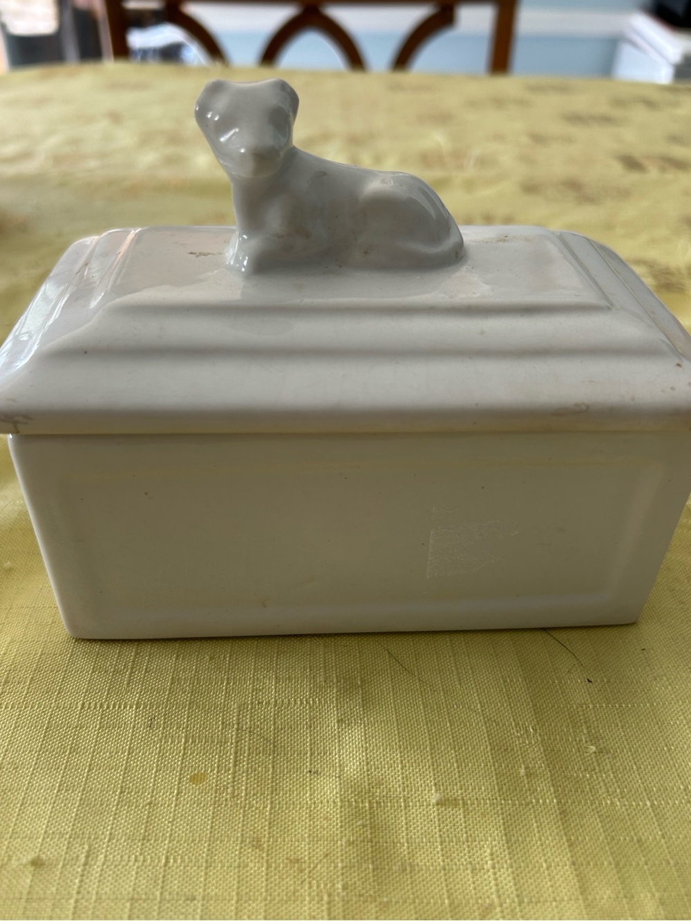 Vintage RARE 1930 white bone china butter dish with cow lid.